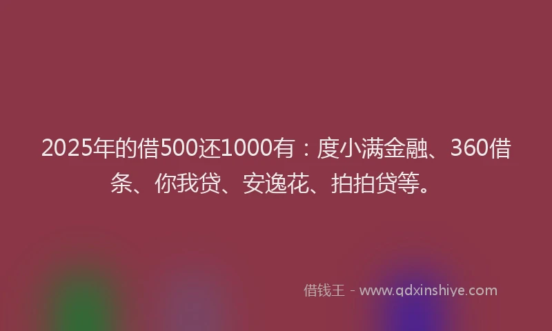 2025年的借500还1000有：度小满金融、360借条、你我贷、安逸花、拍拍贷等。