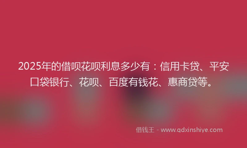 2025年的借呗花呗利息多少有：信用卡贷、平安口袋银行、花呗、百度有钱花、惠商贷等。