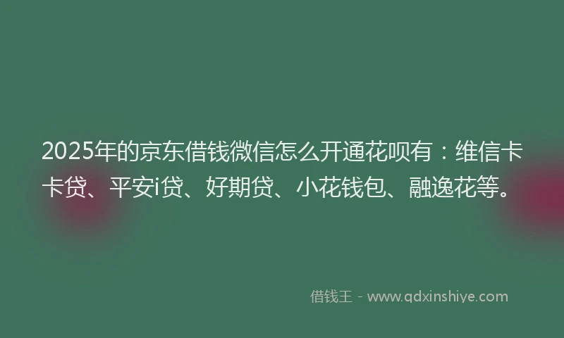 2025年的京东借钱微信怎么开通花呗有：维信卡卡贷、平安i贷、好期贷、小花钱包、融逸花等。