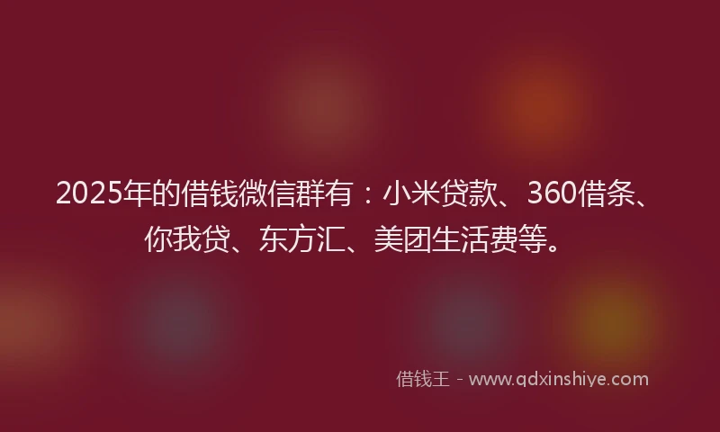 2025年的借钱微信群有：小米贷款、360借条、你我贷、东方汇、美团生活费等。