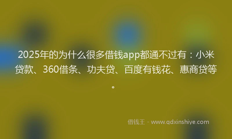 2025年的为什么很多借钱app都通不过有：小米贷款、360借条、功夫贷、百度有钱花、惠商贷等。