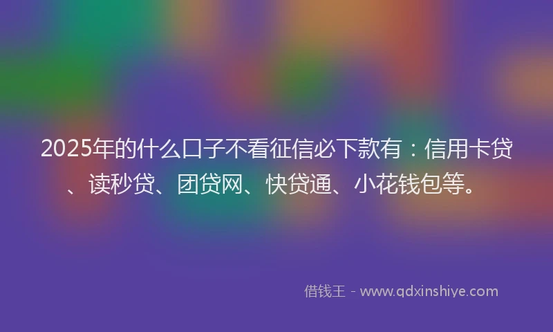 2025年的什么口子不看征信必下款有：信用卡贷、读秒贷、团贷网、快贷通、小花钱包等。