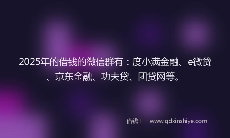 2025年的借钱的微信群有：度小满金融、e微贷、京东金融、功夫贷、团贷网等。