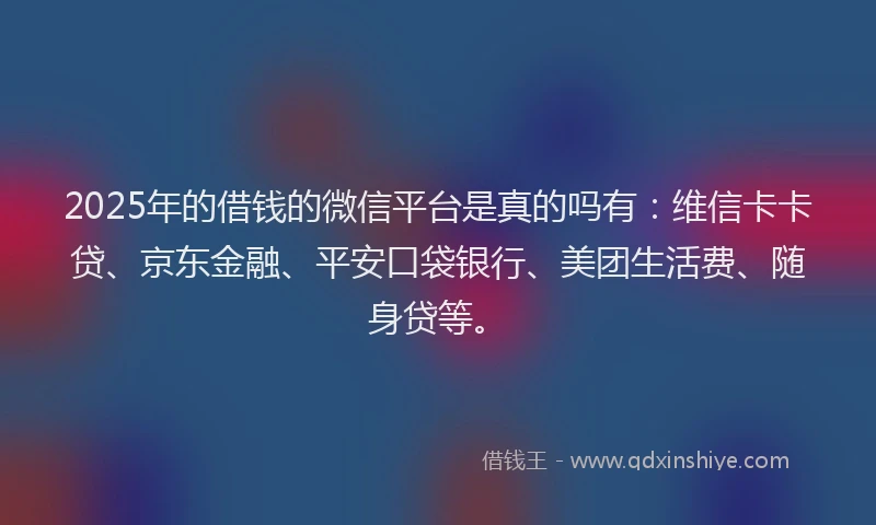 2025年的借钱的微信平台是真的吗有：维信卡卡贷、京东金融、平安口袋银行、美团生活费、随身贷等。