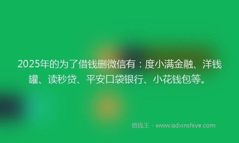 2025年的为了借钱删微信有：度小满金融、洋钱罐、读秒贷、平安口袋银行、小花钱包等。