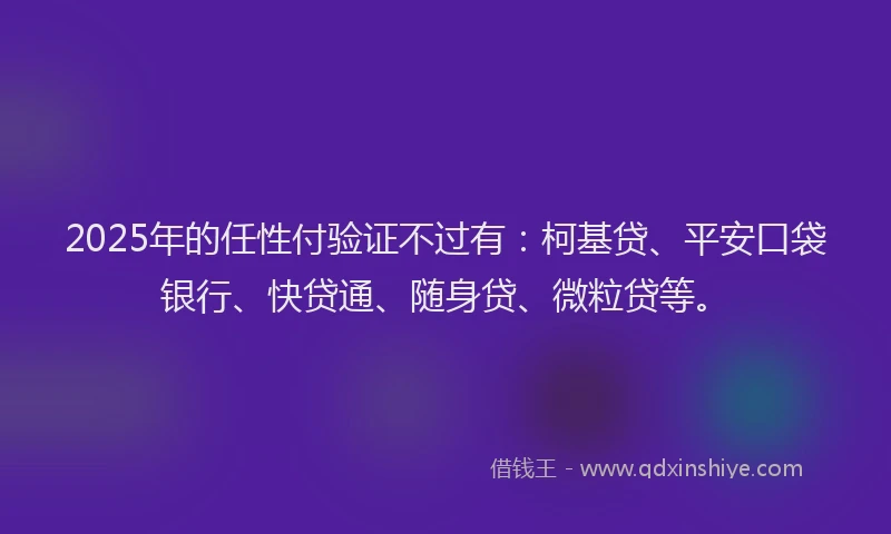 2025年的任性付验证不过有：柯基贷、平安口袋银行、快贷通、随身贷、微粒贷等。