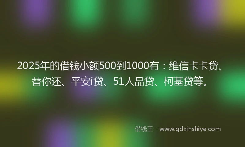 2025年的借钱小额500到1000有：维信卡卡贷、替你还、平安i贷、51人品贷、柯基贷等。
