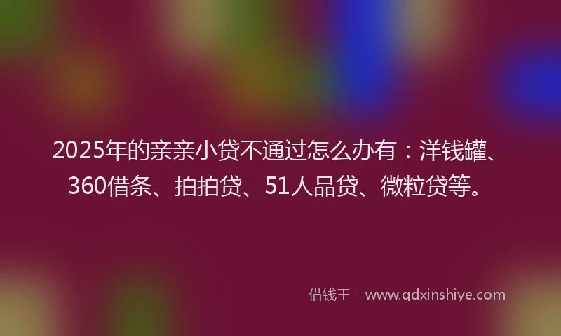 2025年的亲亲小贷不通过怎么办有：洋钱罐、360借条、拍拍贷、51人品贷、微粒贷等。