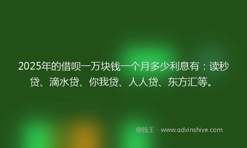 2025年的借呗一万块钱一个月多少利息有：读秒贷、滴水贷、你我贷、人人贷、东方汇等。