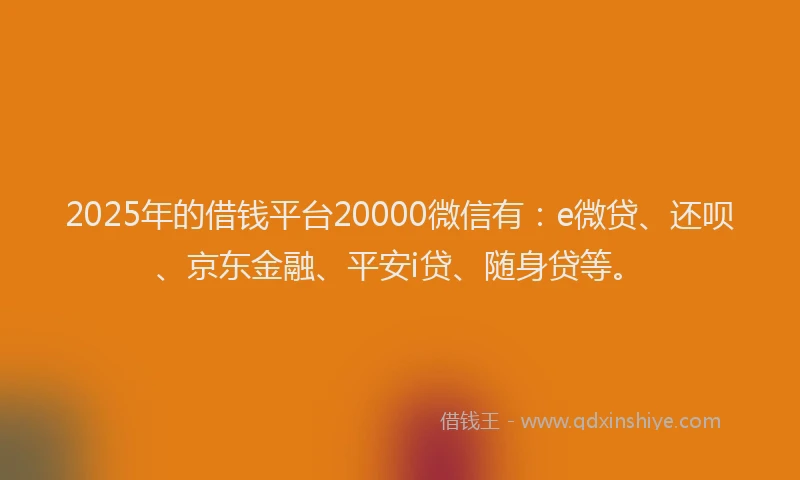 2025年的借钱平台20000微信有：e微贷、还呗、京东金融、平安i贷、随身贷等。