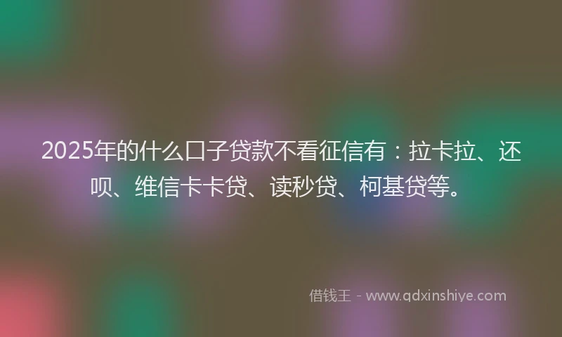 2025年的什么口子贷款不看征信有：拉卡拉、还呗、维信卡卡贷、读秒贷、柯基贷等。