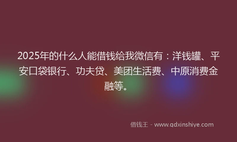 2025年的什么人能借钱给我微信有：洋钱罐、平安口袋银行、功夫贷、美团生活费、中原消费金融等。