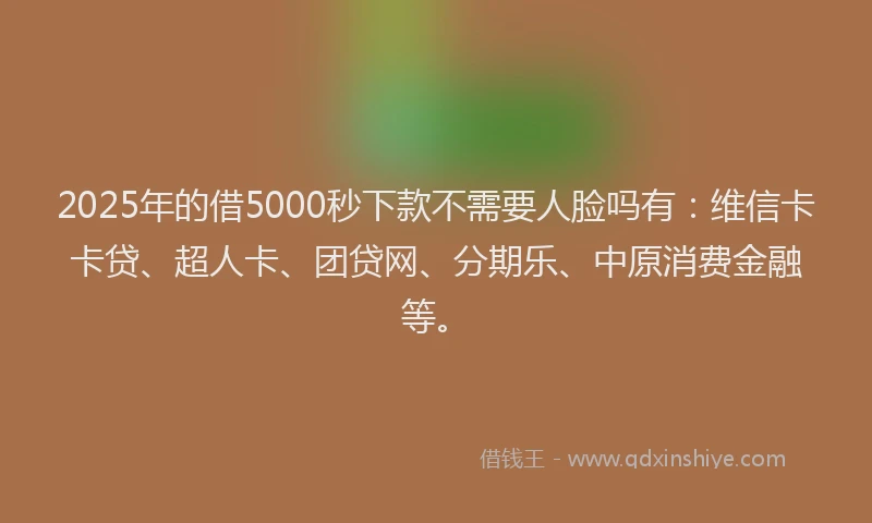 2025年的借5000秒下款不需要人脸吗有：维信卡卡贷、超人卡、团贷网、分期乐、中原消费金融等。