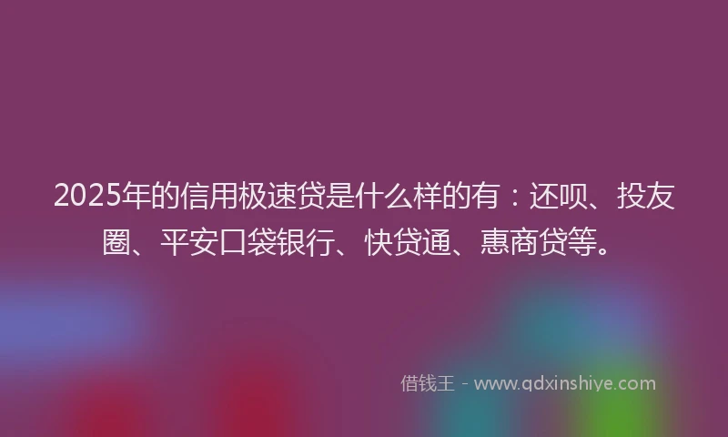 2025年的信用极速贷是什么样的有：还呗、投友圈、平安口袋银行、快贷通、惠商贷等。