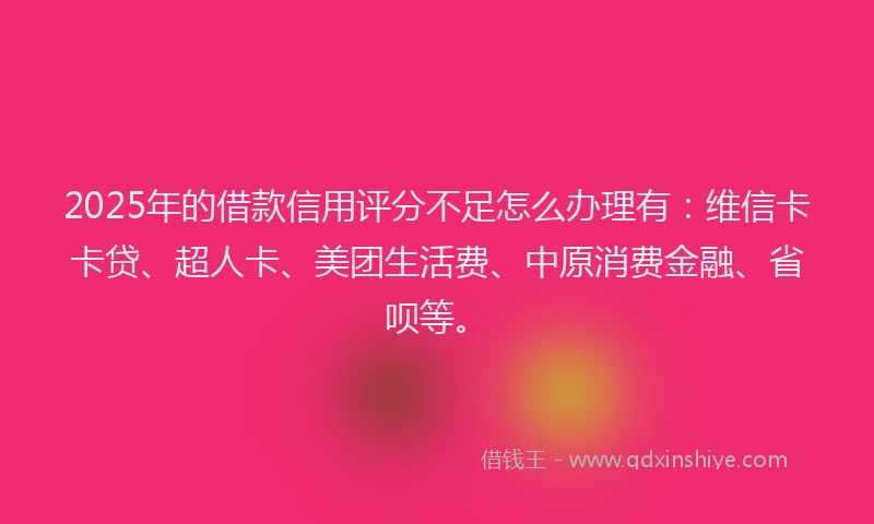 2025年的借款信用评分不足怎么办理有：维信卡卡贷、超人卡、美团生活费、中原消费金融、省呗等。