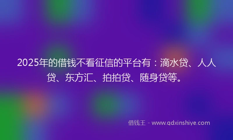2025年的借钱不看征信的平台有：滴水贷、人人贷、东方汇、拍拍贷、随身贷等。