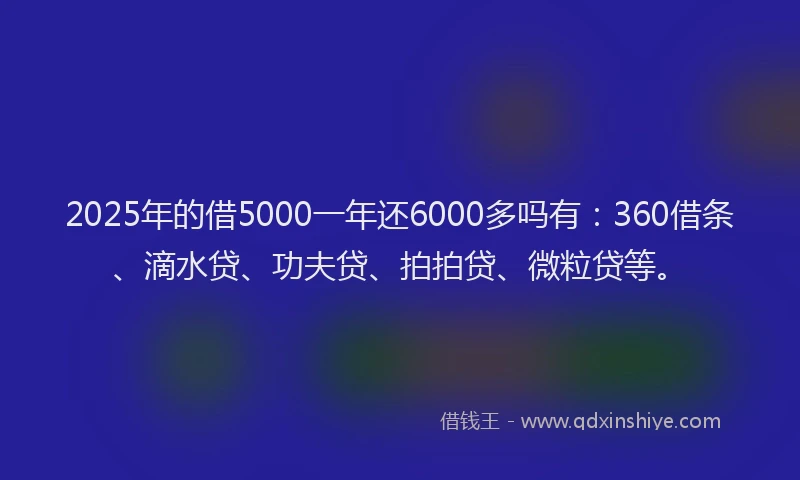 2025年的借5000一年还6000多吗有：360借条、滴水贷、功夫贷、拍拍贷、微粒贷等。