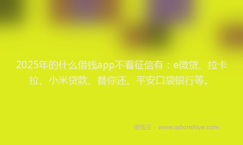 2025年的什么借钱app不看征信有：e微贷、拉卡拉、小米贷款、替你还、平安口袋银行等。
