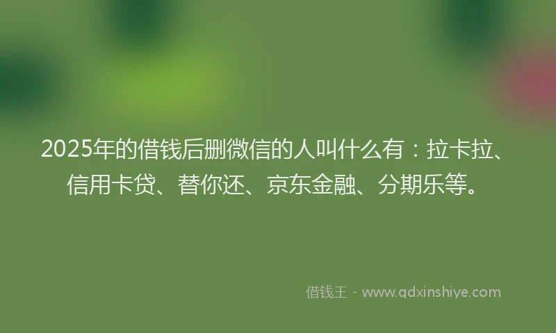 2025年的借钱后删微信的人叫什么有：拉卡拉、信用卡贷、替你还、京东金融、分期乐等。