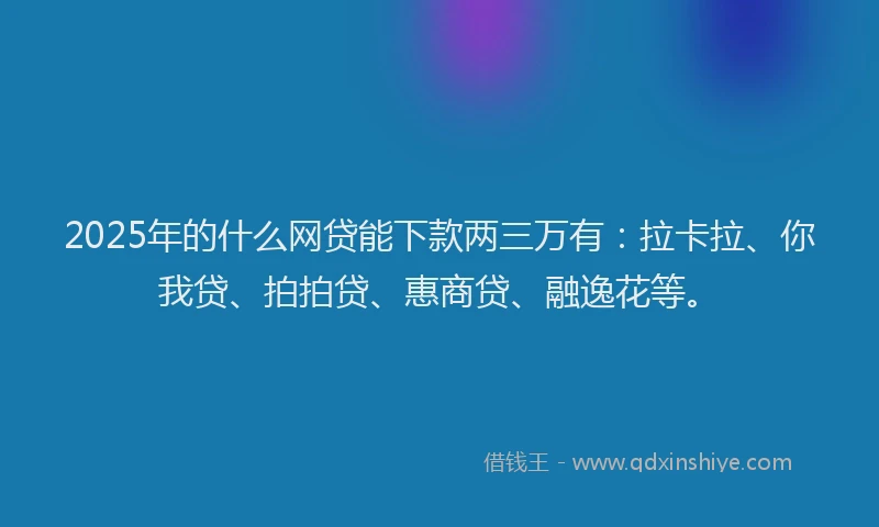 2025年的什么网贷能下款两三万有：拉卡拉、你我贷、拍拍贷、惠商贷、融逸花等。