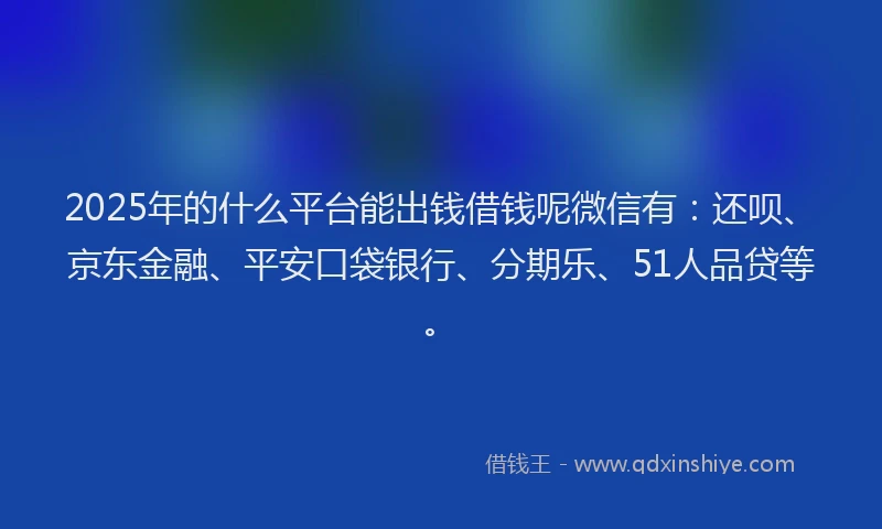 2025年的什么平台能出钱借钱呢微信有：还呗、京东金融、平安口袋银行、分期乐、51人品贷等。