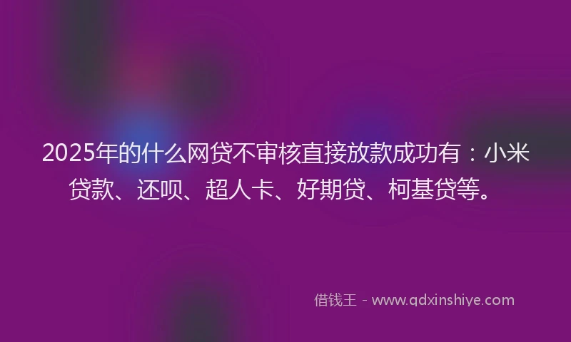 2025年的什么网贷不审核直接放款成功有：小米贷款、还呗、超人卡、好期贷、柯基贷等。