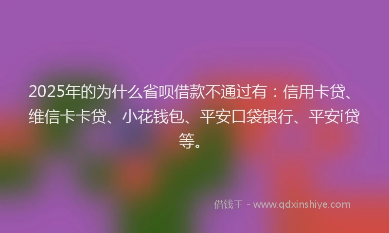 2025年的为什么省呗借款不通过有：信用卡贷、维信卡卡贷、小花钱包、平安口袋银行、平安i贷等。
