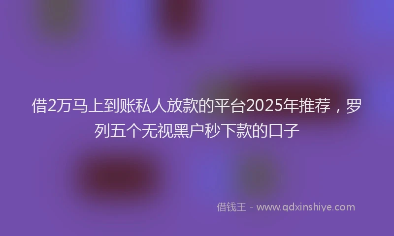 借2万马上到账私人放款的平台2025年推荐，罗列五个无视黑户秒下款的口子
