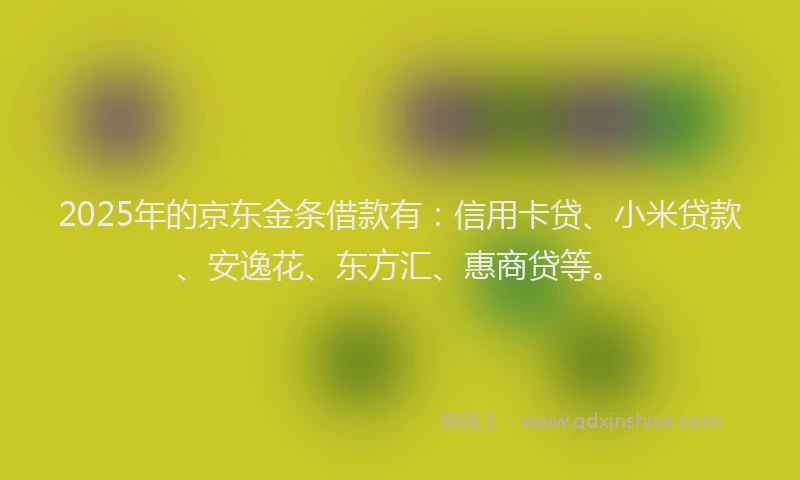 2025年的京东金条借款有：信用卡贷、小米贷款、安逸花、东方汇、惠商贷等。