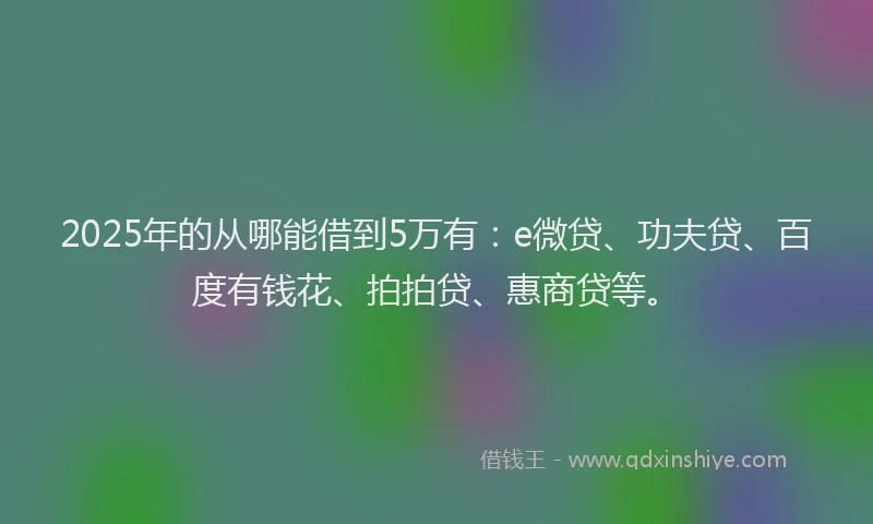 2025年的从哪能借到5万有：e微贷、功夫贷、百度有钱花、拍拍贷、惠商贷等。