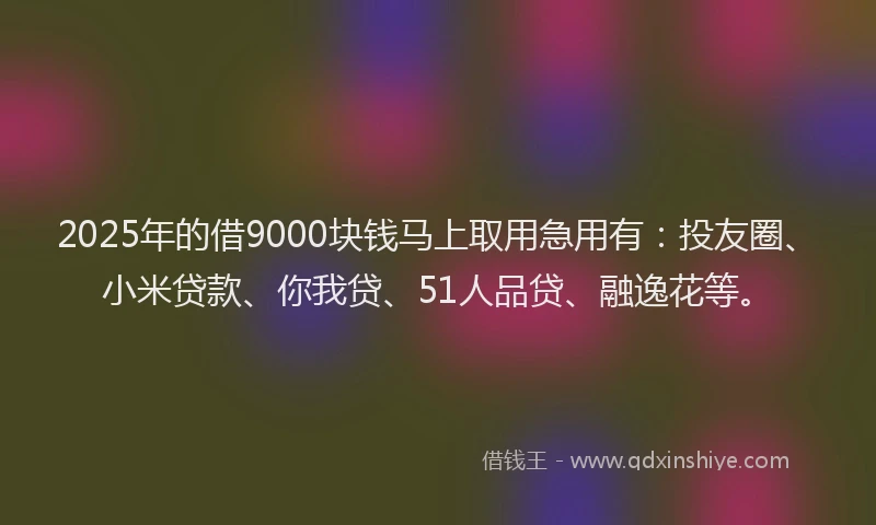 2025年的借9000块钱马上取用急用有：投友圈、小米贷款、你我贷、51人品贷、融逸花等。