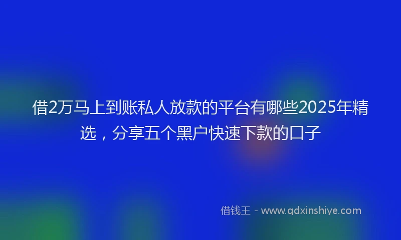 借2万马上到账私人放款的平台有哪些2025年精选，分享五个黑户快速下款的口子