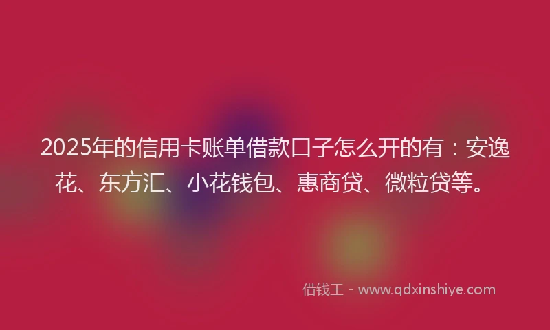 2025年的信用卡账单借款口子怎么开的有：安逸花、东方汇、小花钱包、惠商贷、微粒贷等。