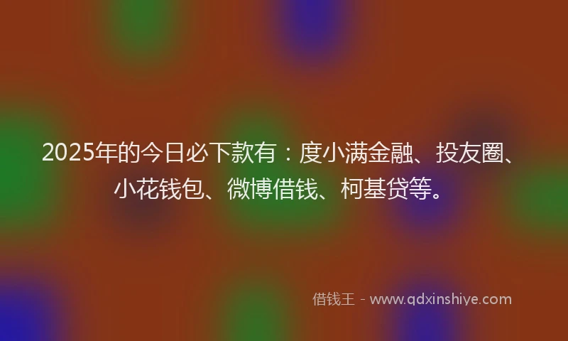 2025年的今日必下款有：度小满金融、投友圈、小花钱包、微博借钱、柯基贷等。
