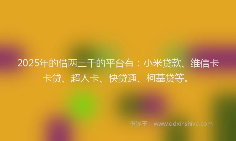 2025年的借两三千的平台有：小米贷款、维信卡卡贷、超人卡、快贷通、柯基贷等。