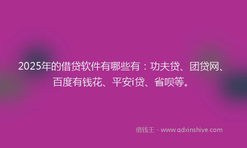 2025年的借贷软件有哪些有：功夫贷、团贷网、百度有钱花、平安i贷、省呗等。