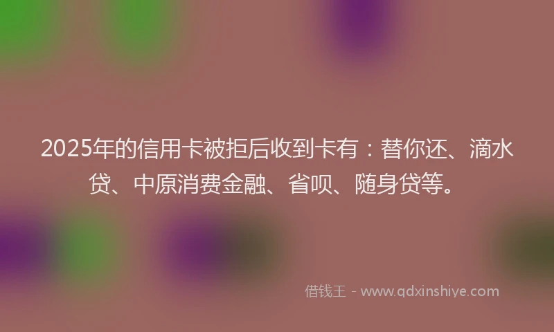 2025年的信用卡被拒后收到卡有：替你还、滴水贷、中原消费金融、省呗、随身贷等。