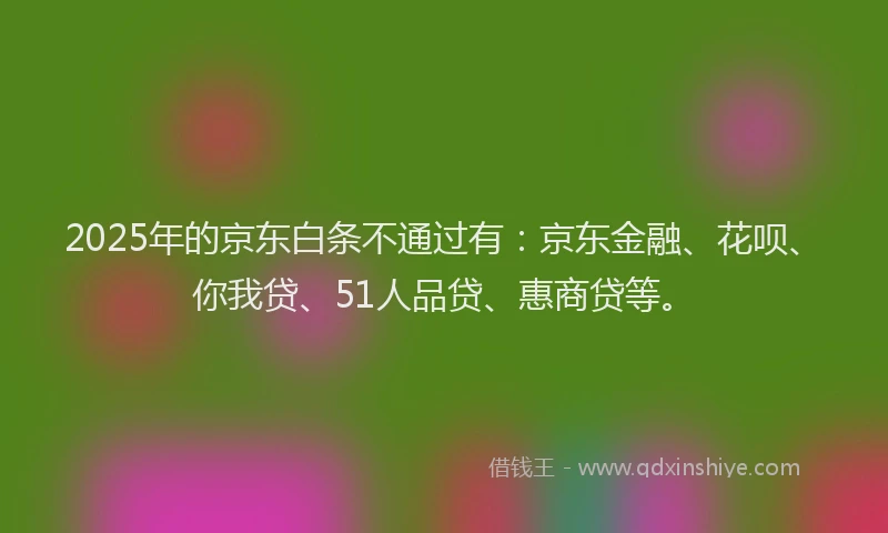 2025年的京东白条不通过有：京东金融、花呗、你我贷、51人品贷、惠商贷等。