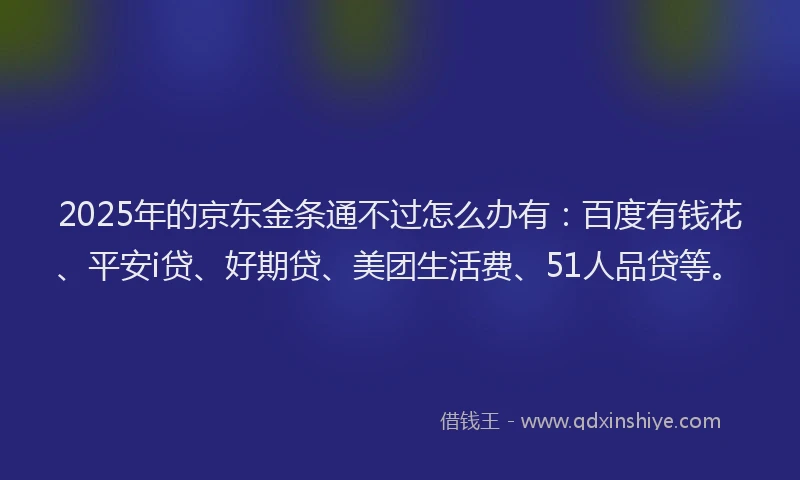 2025年的京东金条通不过怎么办有：百度有钱花、平安i贷、好期贷、美团生活费、51人品贷等。