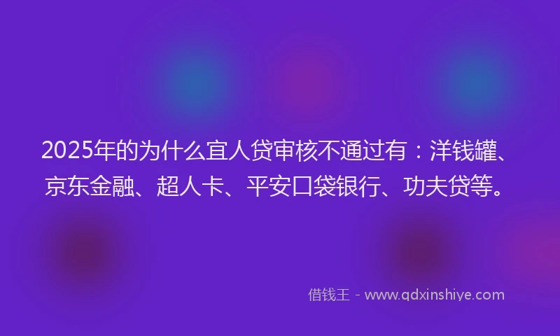 2025年的为什么宜人贷审核不通过有：洋钱罐、京东金融、超人卡、平安口袋银行、功夫贷等。
