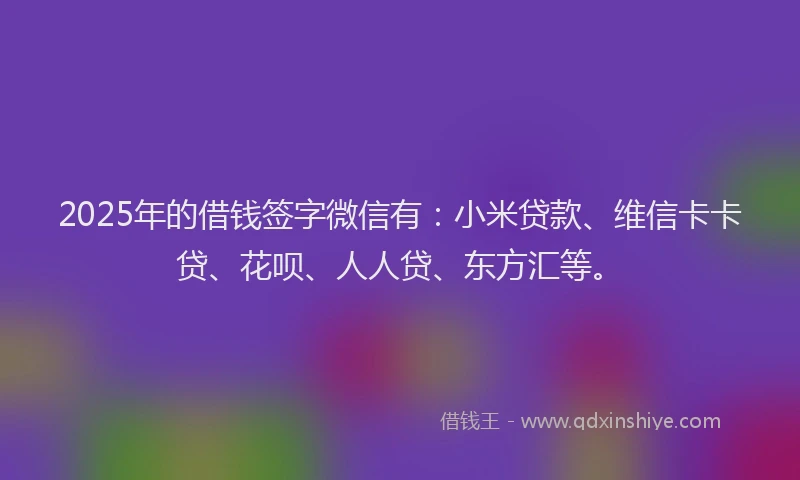 2025年的借钱签字微信有：小米贷款、维信卡卡贷、花呗、人人贷、东方汇等。