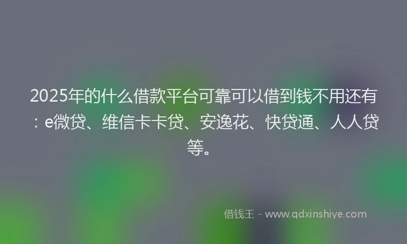 2025年的什么借款平台可靠可以借到钱不用还有：e微贷、维信卡卡贷、安逸花、快贷通、人人贷等。