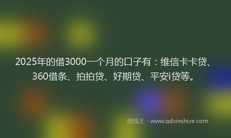 2025年的借3000一个月的口子有：维信卡卡贷、360借条、拍拍贷、好期贷、平安i贷等。
