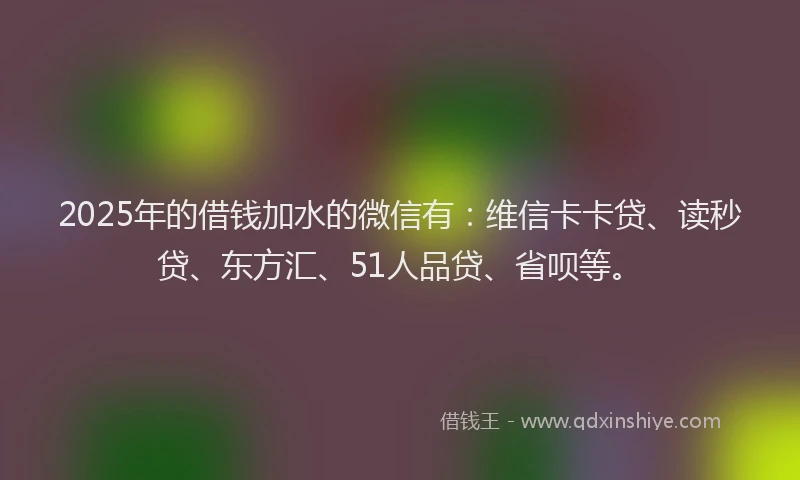 2025年的借钱加水的微信有：维信卡卡贷、读秒贷、东方汇、51人品贷、省呗等。
