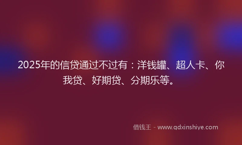 2025年的信贷通过不过有：洋钱罐、超人卡、你我贷、好期贷、分期乐等。