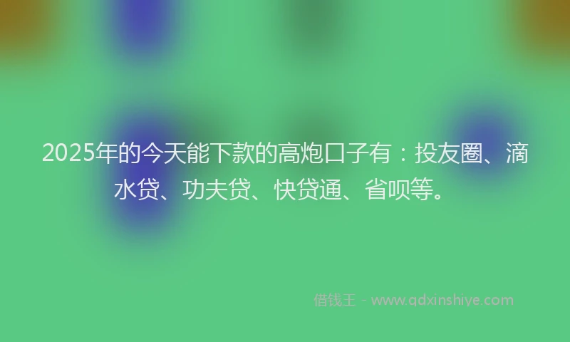 2025年的今天能下款的高炮口子有：投友圈、滴水贷、功夫贷、快贷通、省呗等。