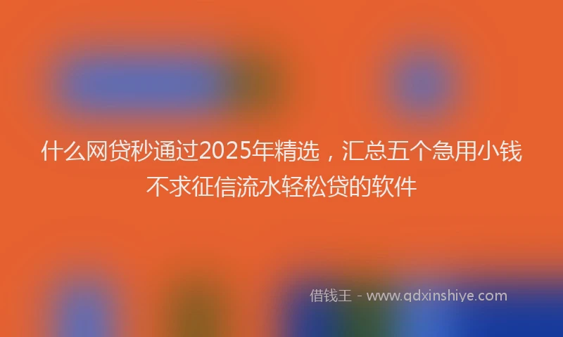 什么网贷秒通过2025年精选，汇总五个急用小钱不求征信流水轻松贷的软件