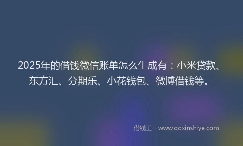 2025年的借钱微信账单怎么生成有：小米贷款、东方汇、分期乐、小花钱包、微博借钱等。