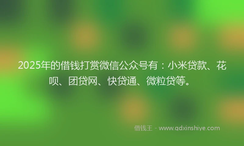 2025年的借钱打赏微信公众号有：小米贷款、花呗、团贷网、快贷通、微粒贷等。