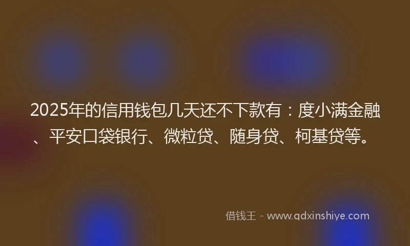 2025年的信用钱包几天还不下款有：度小满金融、平安口袋银行、微粒贷、随身贷、柯基贷等。